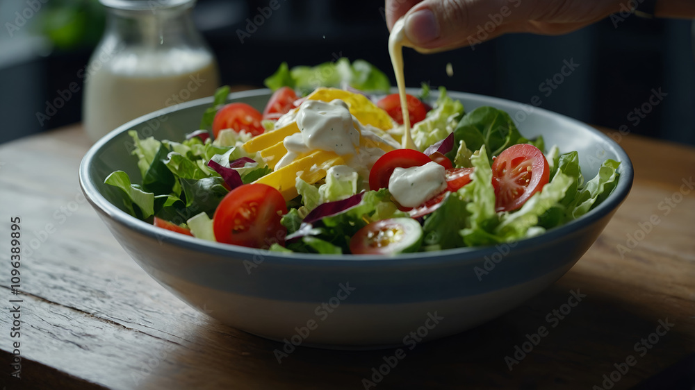 Fresh and healthy salad with mayonnaise in a bowl Fresh and healthy salad with mayonnaise in a bowl