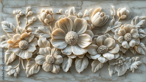 Intricate Marble Carving of Elegant Floral Design