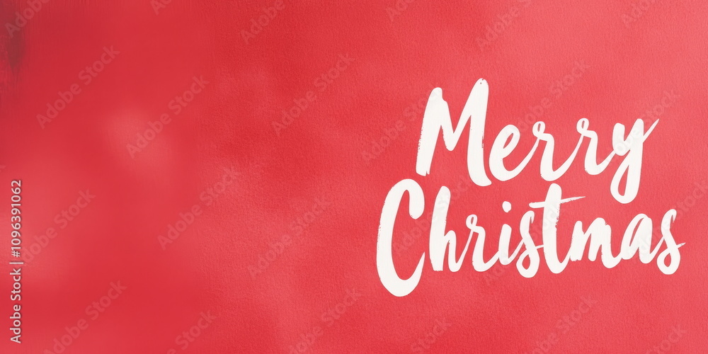 White Merry Christmas handwritten lettering on solid red background with copy space for text. White Merry Christmas handwritten lettering on solid red background with copy space for text.