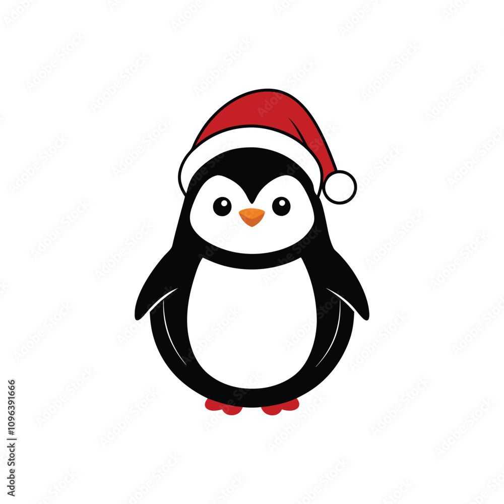 Festive Penguin Cartoon Vector - Santa Hat Holiday Illustration Festive Penguin Cartoon Vector - Santa Hat Holiday Illustration