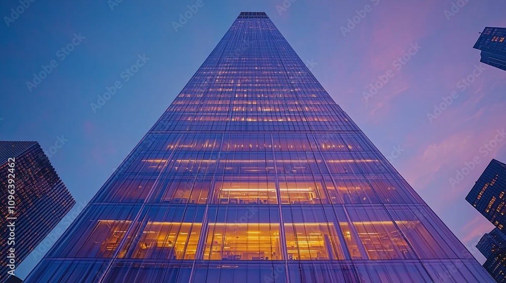 custom made wallpaper toronto digitalModern Glass Skyscraper at Dusk Cityscape