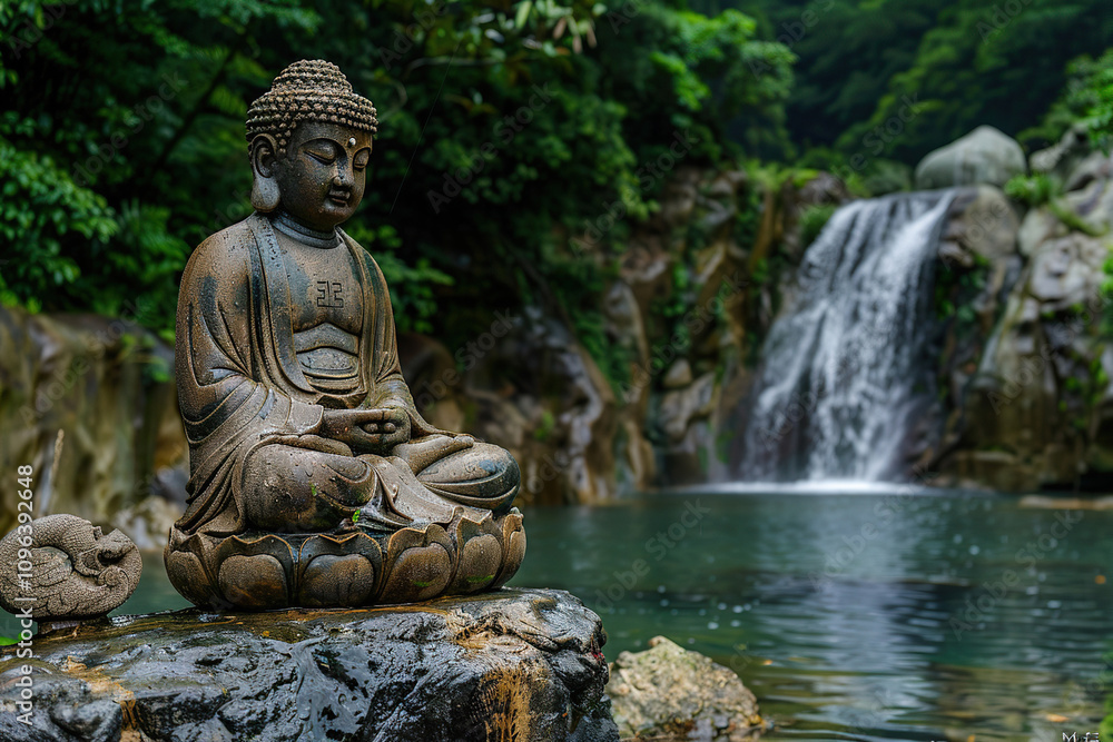 Beautiful greeting card with ancient statue great Buddha to bright holiday composition Beautiful greeting card with ancient statue great Buddha to bright holiday composition