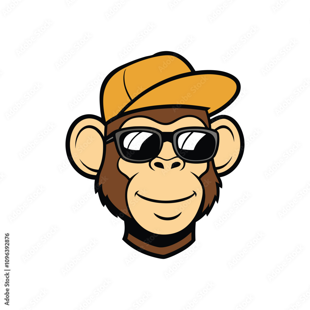 Monkey Logo Vector Illustration - Cool Design with Hat and Sunglasses Monkey Logo Vector Illustration - Cool Design with Hat and Sunglasses