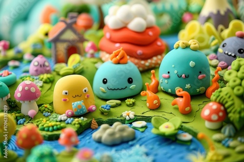 Colorful clay figures populate a miniature world, showcasing a playful and imaginative scene