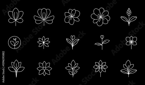 Flower Line Art Botanical Design Flower and Plant Logo Element for Wedding Invitation Card Wall Art Vector Floral Set