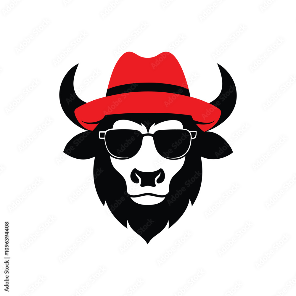 Bull Cow with Hat - Playful Cartoon Clip Art Vector on White Background Bull Cow with Hat - Playful Cartoon Clip Art Vector on White Background