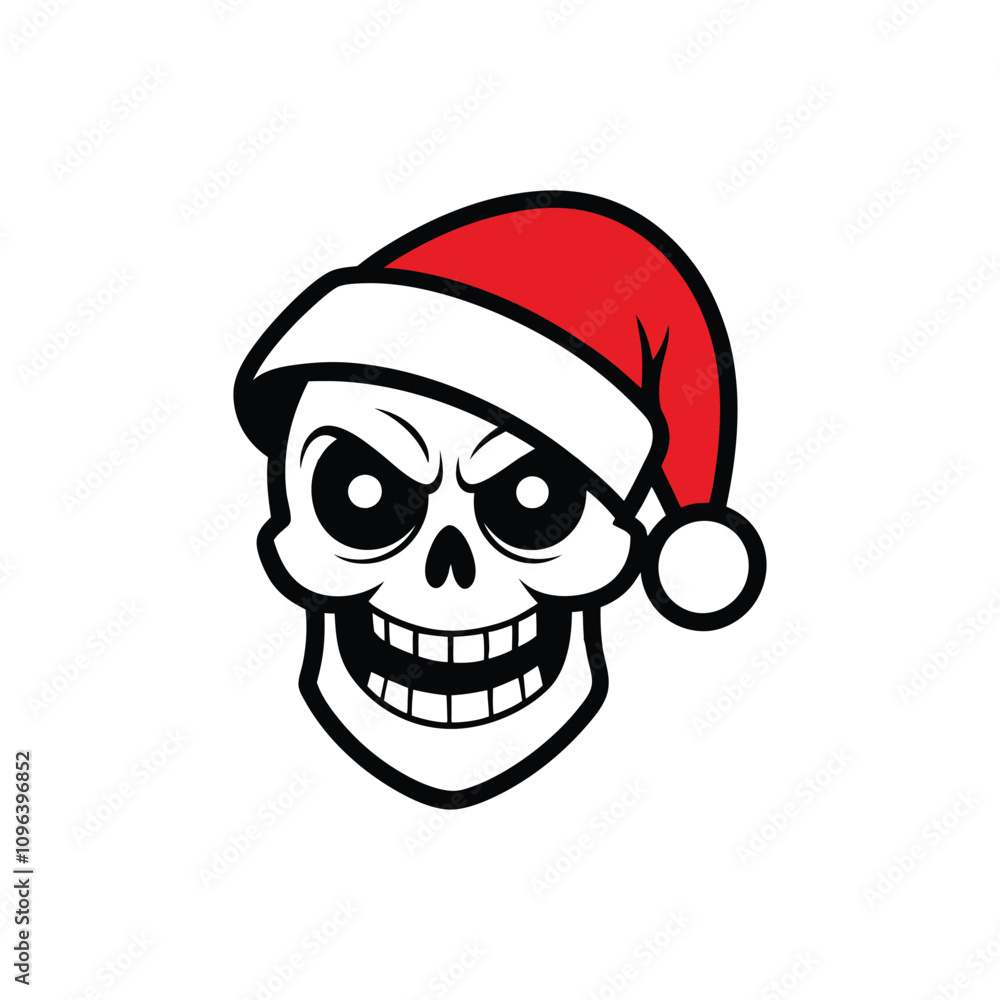 Skull Wearing Santa Hat Cartoon Vector Illustration - Unique Festive Design Skull Wearing Santa Hat Cartoon Vector Illustration - Unique Festive Design