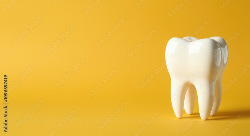 White tooth model on bright yellow background White tooth model on bright yellow background