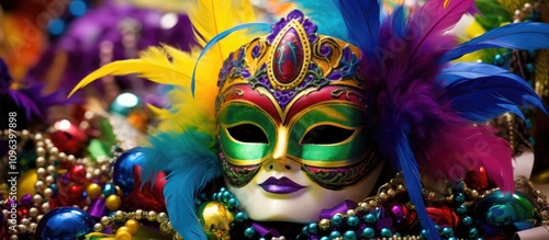 Wallpaper Mural Vibrant Carnival Decorations with Colorful Mardi Gras Masquerade Mask and Festive Beads Torontodigital.ca