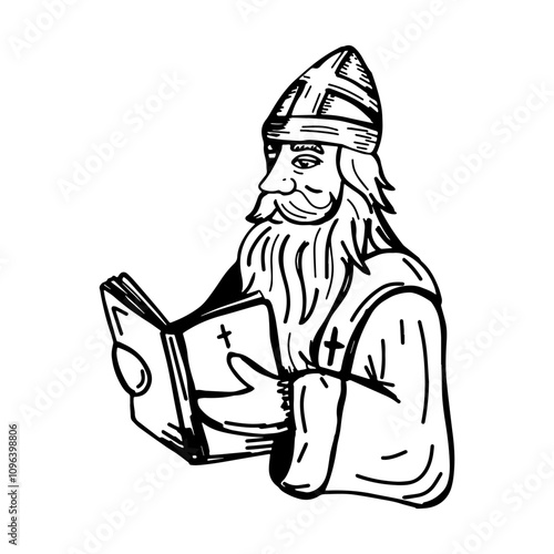 Sketch of Saint Nicholas reading the Bible