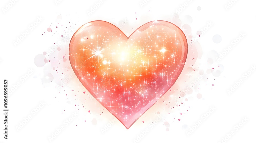 Friendly heart icon surrounded by small sparkles, warm pink and red hues, cartoon style, on a white background Friendly heart icon surrounded by small sparkles, warm pink and red hues, cartoon style, on a white background