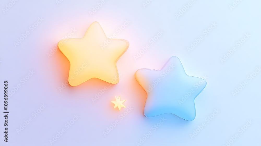 Friendly icon of a starry night with three tiny stars, soft glow effect, pastel blue and yellow tones, white background Friendly icon of a starry night with three tiny stars, soft glow effect, pastel blue and yellow tones, white background