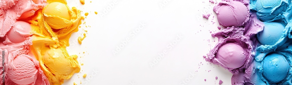 colored ice cream smeared around the frame with a blank white background in the center colored ice cream smeared around the frame with a blank white background in the center