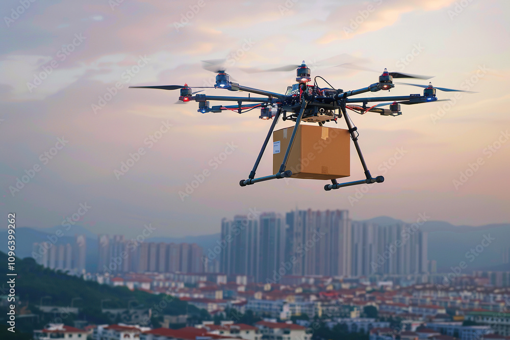 Drone flying in sky over beautiful nature during observation from top Drone flying in sky over beautiful nature during observation from top