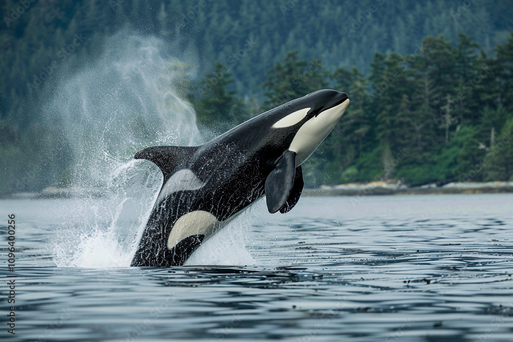 Fototapeta premium Fantastically beautiful majestic huge whale in deep ocean