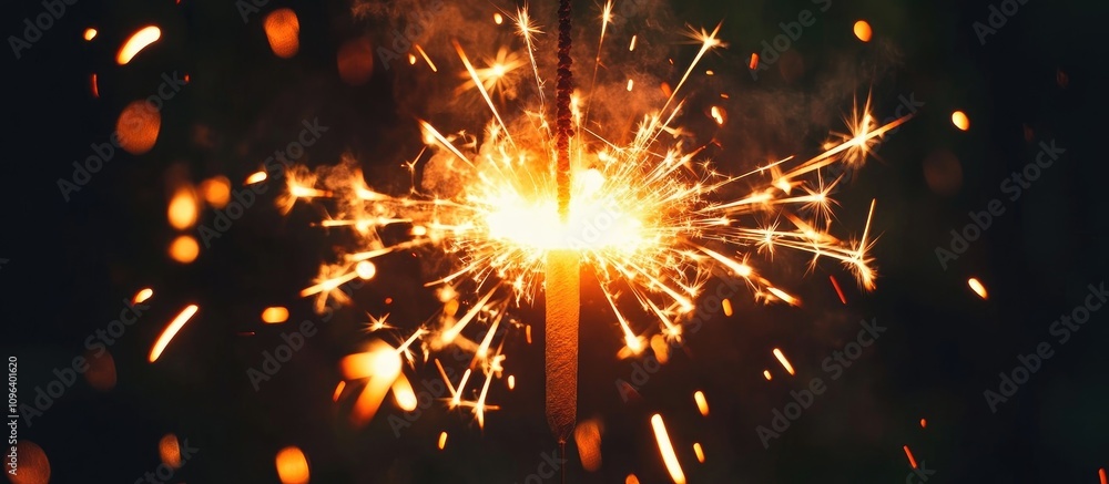 Obraz premium Sparkler fireworks creating a dazzling effect on a celebration cake in a festive dark setting