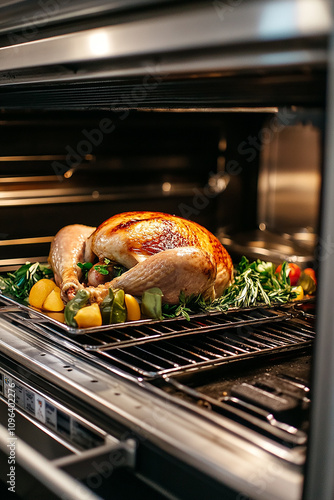 delicious crispy roasted turkey in hotel kitchen generated by AI