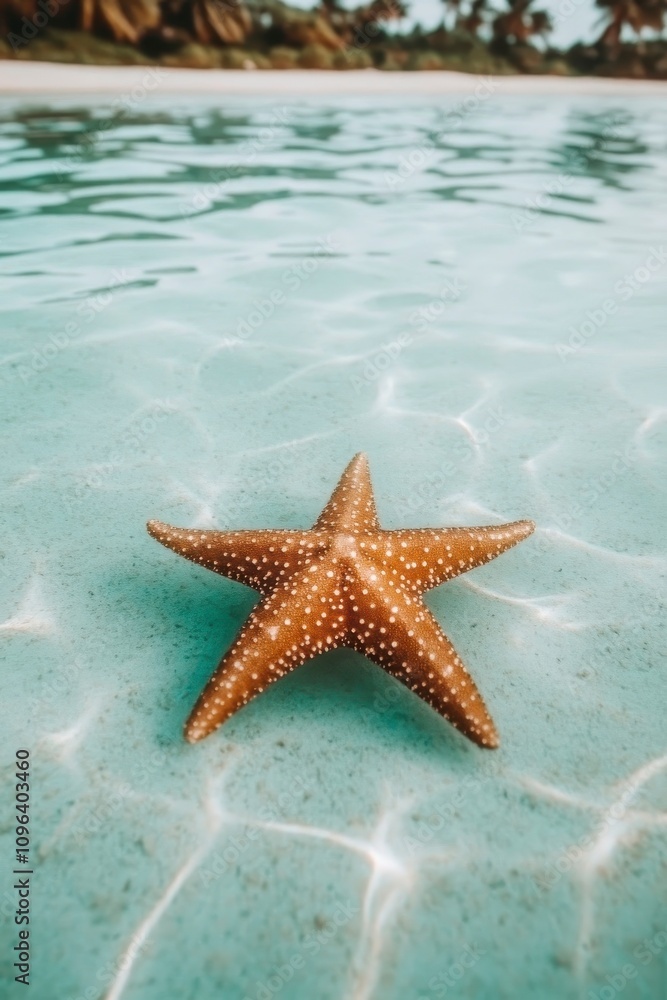 Starfish in shallow, clear ocean water near a tropical beach. Starfish in shallow, clear ocean water near a tropical beach.
