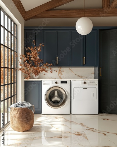 Washing machine installation modern laundry room interior design bright environment contemporary view home concept