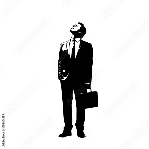 vector silhouette of a man in a suit with a briefcase on a white background .Generative AI