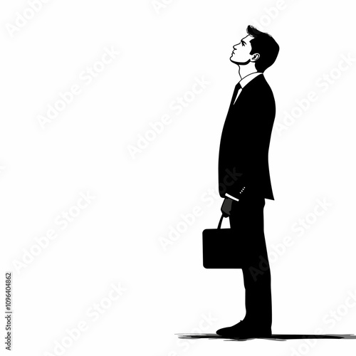vector silhouette of a man in a suit with a briefcase on a white background .Generative AI