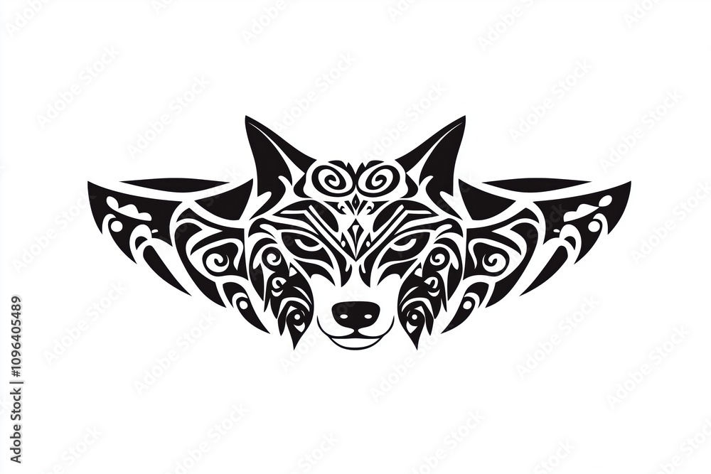Modern tribal tattoo with wolf head and geometric accents Modern tribal tattoo with wolf head and geometric accents