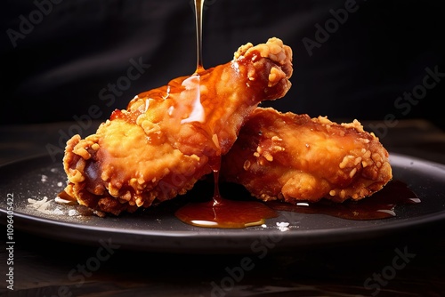 crispy fried chicken with honey glaze photo