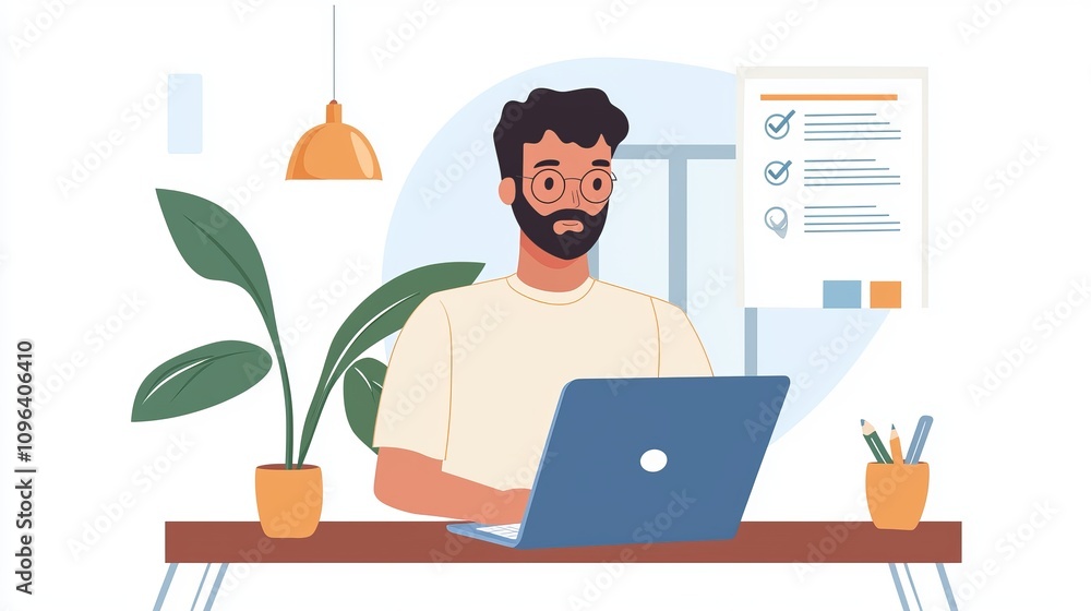 Focused Businessman Working on Laptop in Modern Office Setting Focused Businessman Working on Laptop in Modern Office Setting