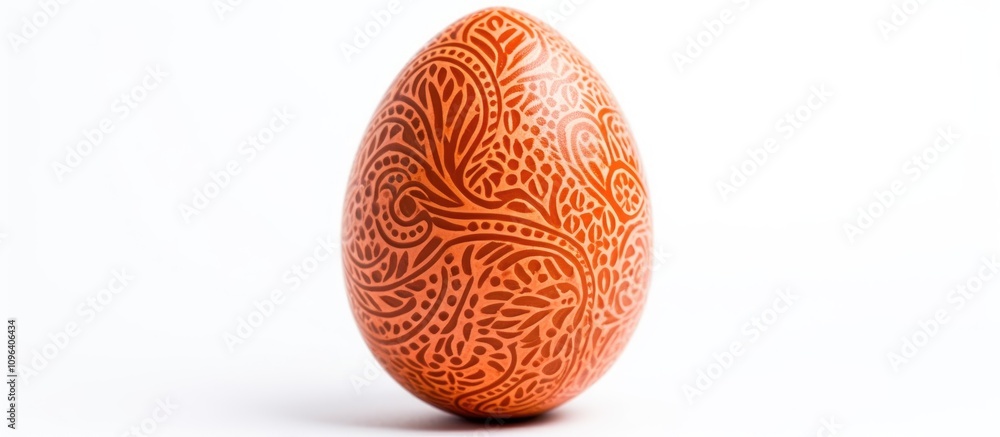 Decorative orange Easter egg with intricate patterns on a white background perfect for holiday themed projects and celebrations. Decorative orange Easter egg with intricate patterns on a white background perfect for holiday themed projects and celebrations.