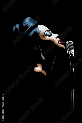 A woman is singing into a microphone