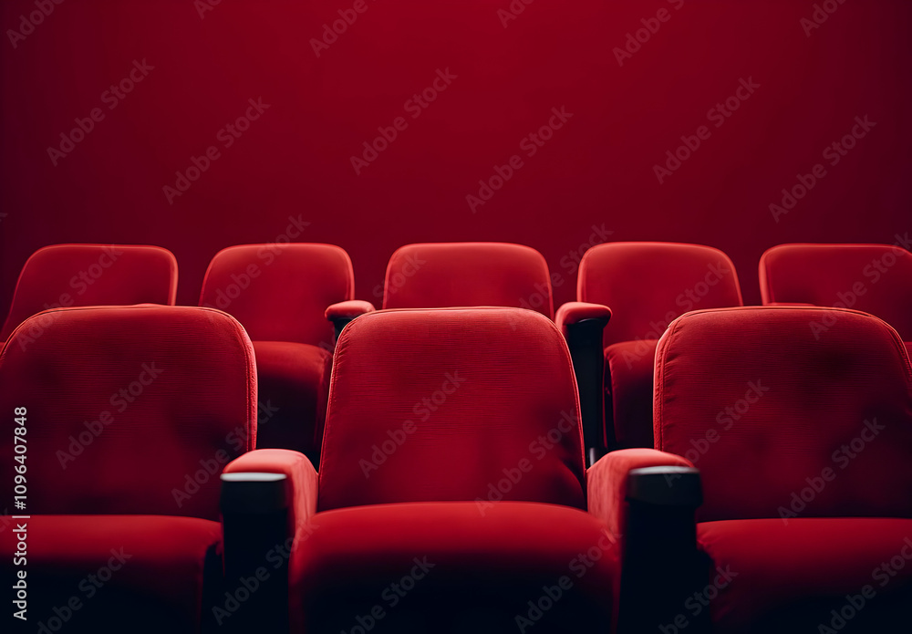 Obraz premium Close-Up View of Empty Red Velvet Seats in a Cinema Theater
