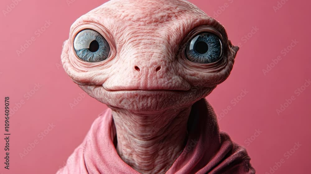 Close-Up Portrait of a Unique Creature with Distinctive Features Against a Pink Background Close-Up Portrait of a Unique Creature with Distinctive Features Against a Pink Background