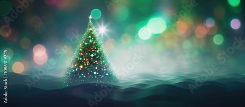 Vibrant bokeh backdrop featuring a defocused Christmas tree creating a dreamy and festive atmosphere perfect for holiday themes photo