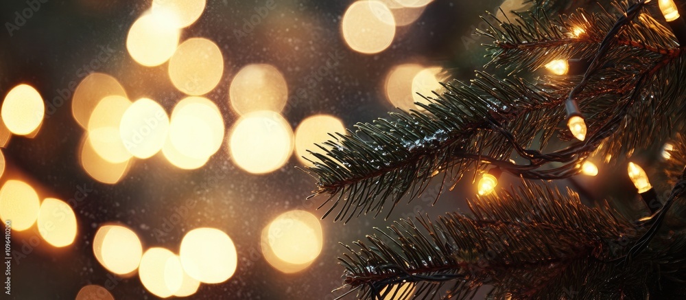 Christmas Lights and Holiday Ambiance with Soft Bokeh Effect on Evergreen Branches Christmas Lights and Holiday Ambiance with Soft Bokeh Effect on Evergreen Branches