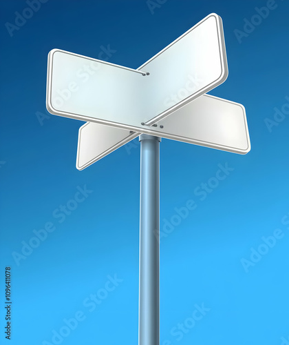 Empty Street Signs on a Pole Against a Blue Sky Background photo