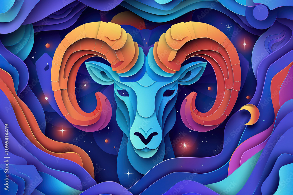 Astrological composition with concept of Aries zodiac sign symbol