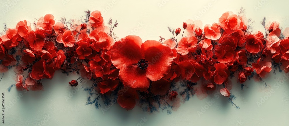 Vibrant Red Floral Design with Poppies and Petals on a Light Background Ideal for Postcards and Romantic Invitations Vibrant Red Floral Design with Poppies and Petals on a Light Background Ideal for Postcards and Romantic Invitations