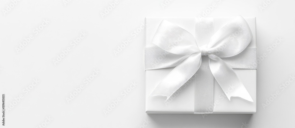 Elegant white gift box with satin ribbon on a clean background ideal for personal messages and signatures Elegant white gift box with satin ribbon on a clean background ideal for personal messages and signatures