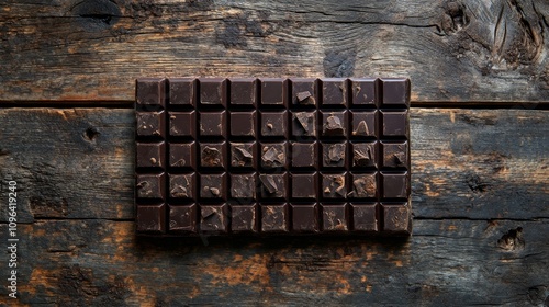 Dark Chocolate Bar On Rustic Wooden Background photo