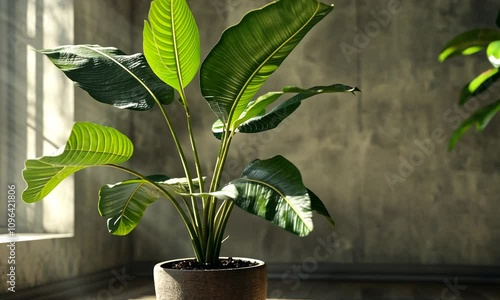 Sunlit Bird of Paradise Plant in a Rustic Room