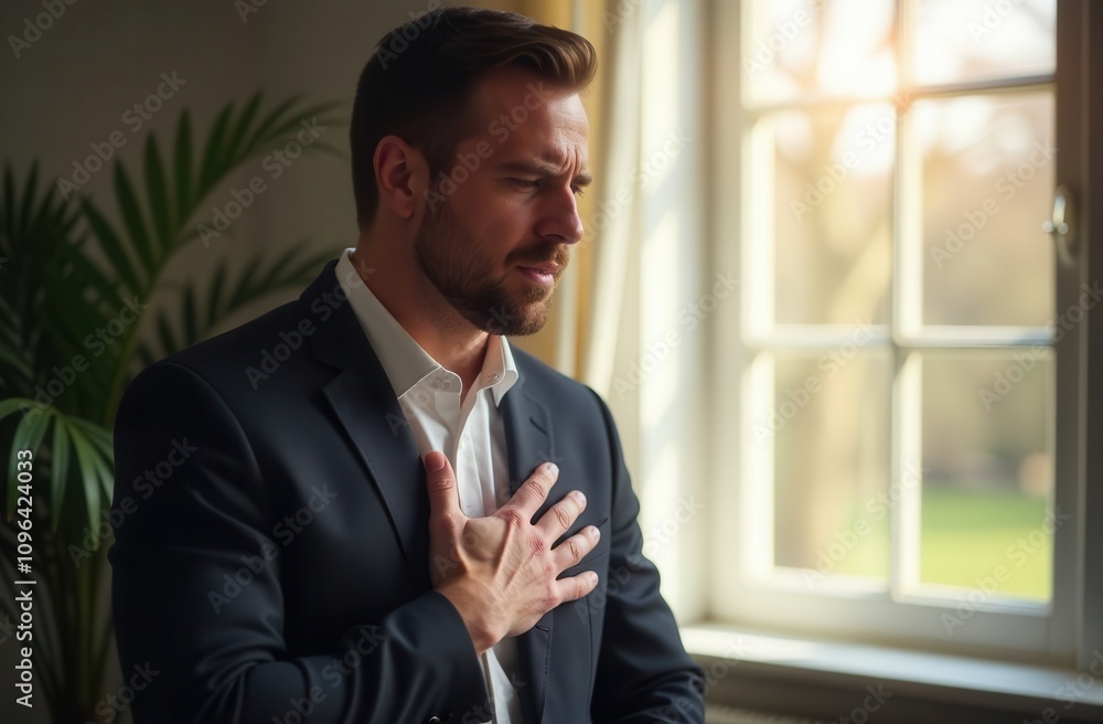Healthcare concept, A man has severe heart pain and chest pain suffocating. Healthcare concept, A man has severe heart pain and chest pain suffocating.