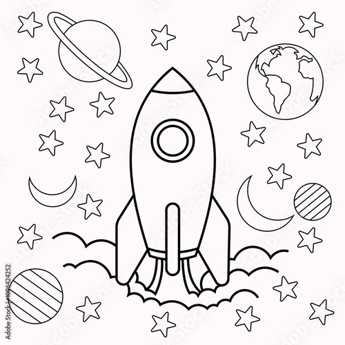 Cute and funny coloring page of a rocket. Provides hours of coloring fun for children. To color this page is very easy. Suitable for little kids and toddlers.