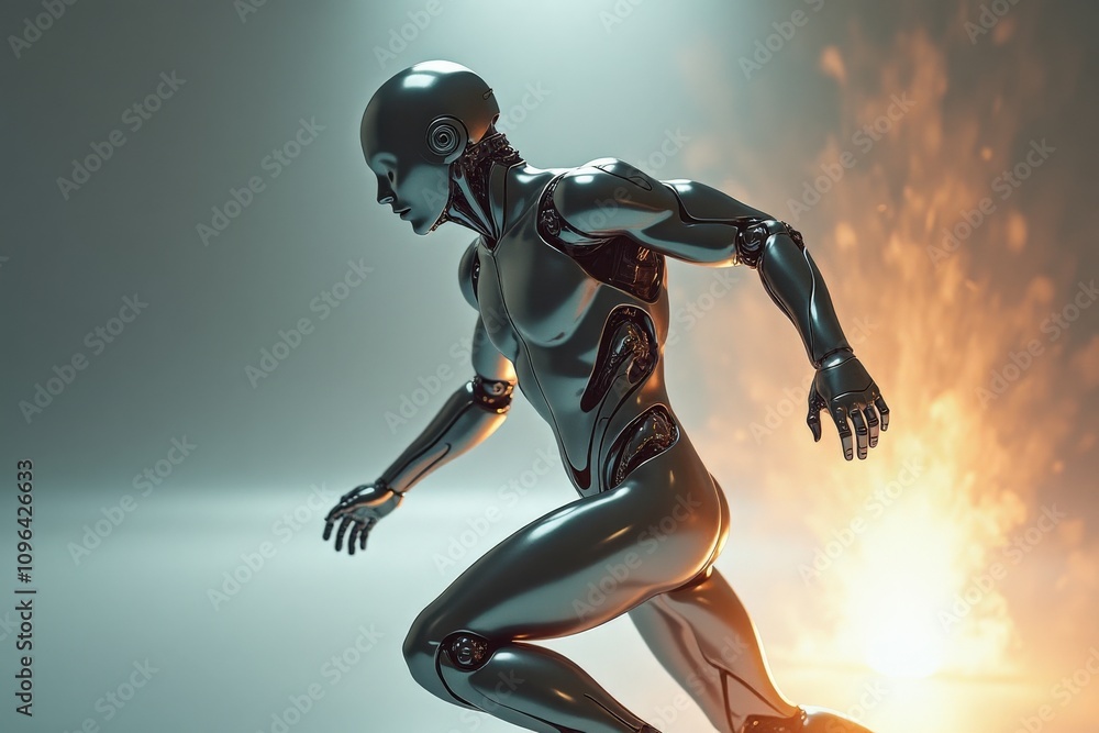 Futuristic Robotic Humanoid in Sleek Metallic Design, Depicting Advanced AI Technology, Cybernetic Innovation, and Sci-Fi Concept Art in Dynamic and Modern Settings Futuristic Robotic Humanoid in Sleek Metallic Design, Depicting Advanced AI Technology, Cybernetic Innovation, and Sci-Fi Concept Art in Dynamic and Modern Settings