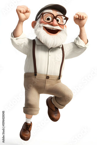 Energetic Elderly Man Dancing and Smiling
