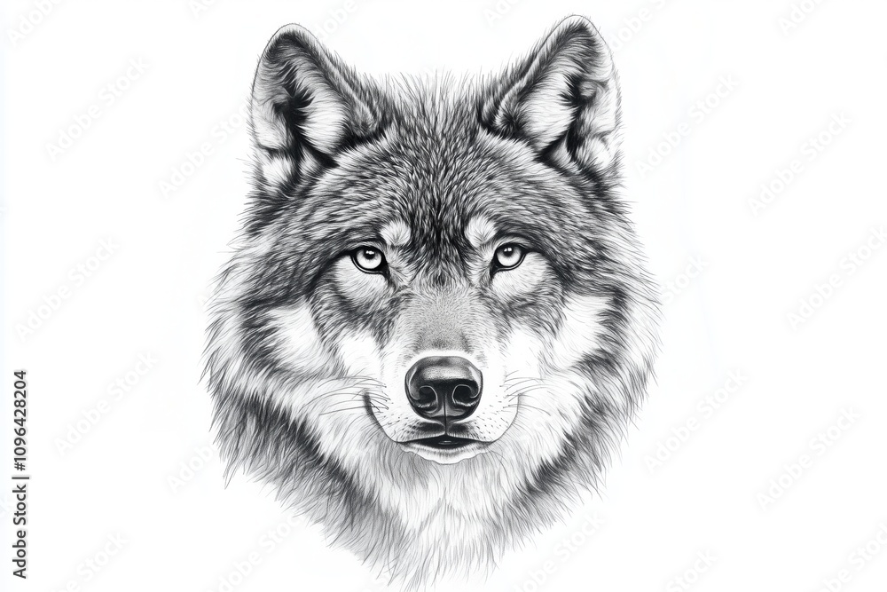 Detailed wolf with vivid eyes and subtle gray shading Detailed wolf with vivid eyes and subtle gray shading