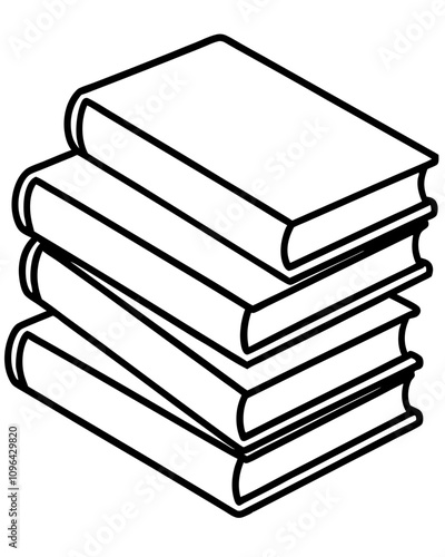 stack of books vector illustration line art transparent background