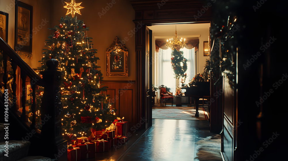 Beautifully lit Christmas tree with gifts beneath. Beautifully lit Christmas tree with gifts beneath.