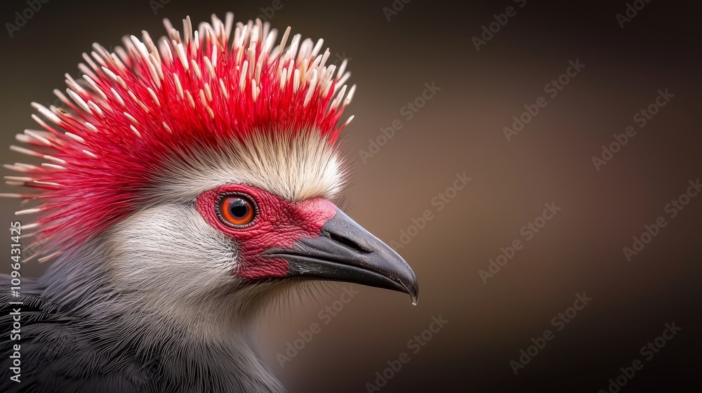 Fototapeta premium a close up of a grey crowned crane with a red mohawk on its head, set against a blurred background