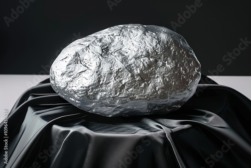 A stunning palladium stone resting gracefully on luxurious black velvet fabric photo