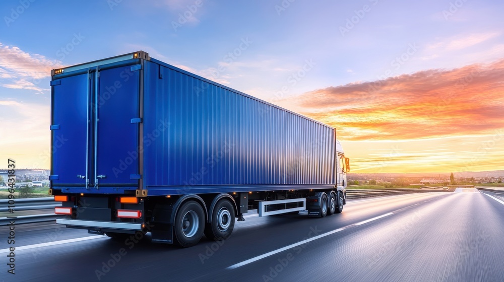 Lorry Driving on a Highway at Sunset Lorry Driving on a Highway at Sunset
